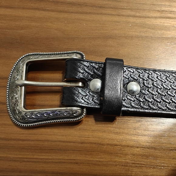 Men's black leather belt - Picture 1 of 5